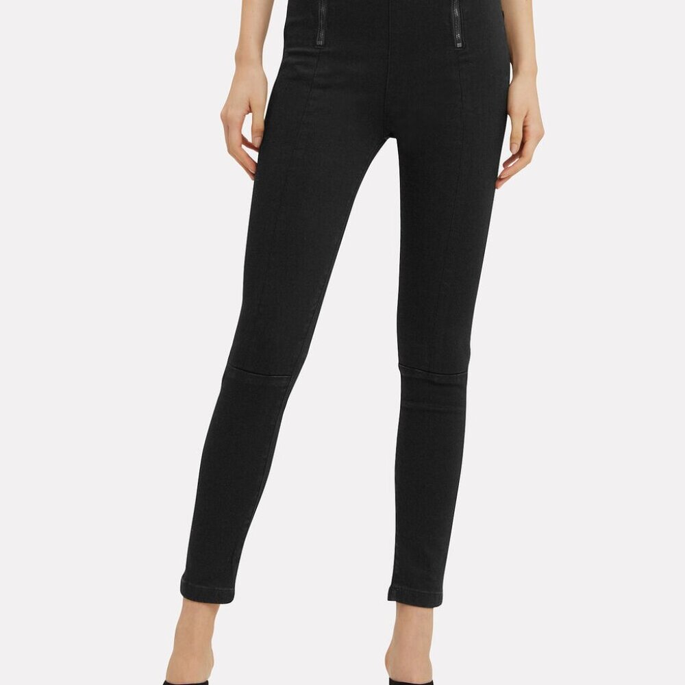 FRAME Denim High Rise Double Zip Paneled Skinny Ankle Jean in Noir Black